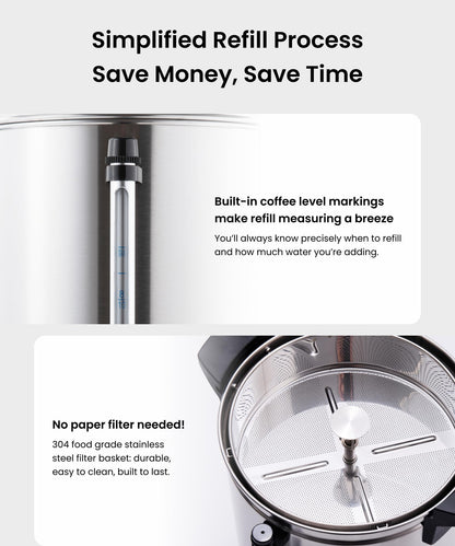 SYBO 120 Cup Commercial Coffee Urn & Hot Beverage Dispenser Stainless Steel Percolate Maker Fast Brew Keeps Warm – Ideal for Tea Water at Events Catering 18 L Metallic