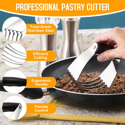 Wooden Rolling Pins for Baking, Small Dough Roller with Handle, Stainless Steel Pastry Blender Set with Pizza Dough Roller Docker, Pastry Cutter, Dough Cutter, Baking Mat, for Home Kitchen Cooking