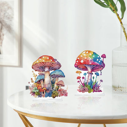 antor 2 Pcs Mushroom Diamond Art Tabletop Ornaments, 5D Acrylic Crystal Diamond Painting Desktop Kits for Adults, DIY Special Shaped Diamond Art Desk Decorations for Home Office, Desktop Crafts Gifts