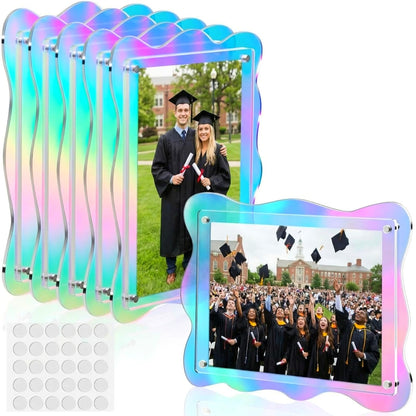 Wenqik 6 Pack Iridescent Wavy Magnet Picture Frames for Refrigerator 5 x 7 Floating Photo Frames Double Sided Magnet Photo Display with Adhesive Dots for Home Classroom