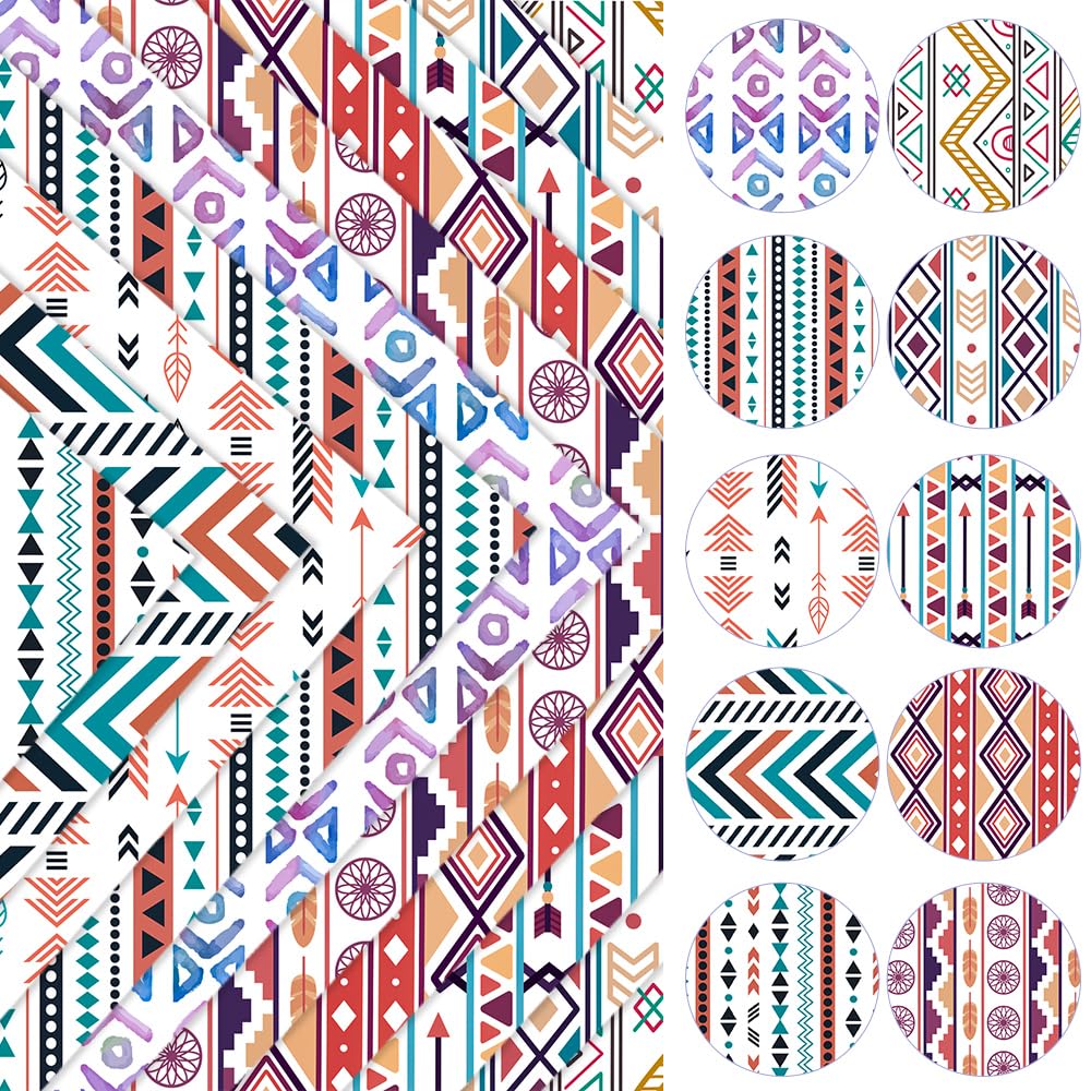 ONEART | 10 Pieces Bohemian Printed Clear PVC Vinyl Sheets, A4 Size Ethnic Boho Style See Through Waterproof Vinyl Fabric