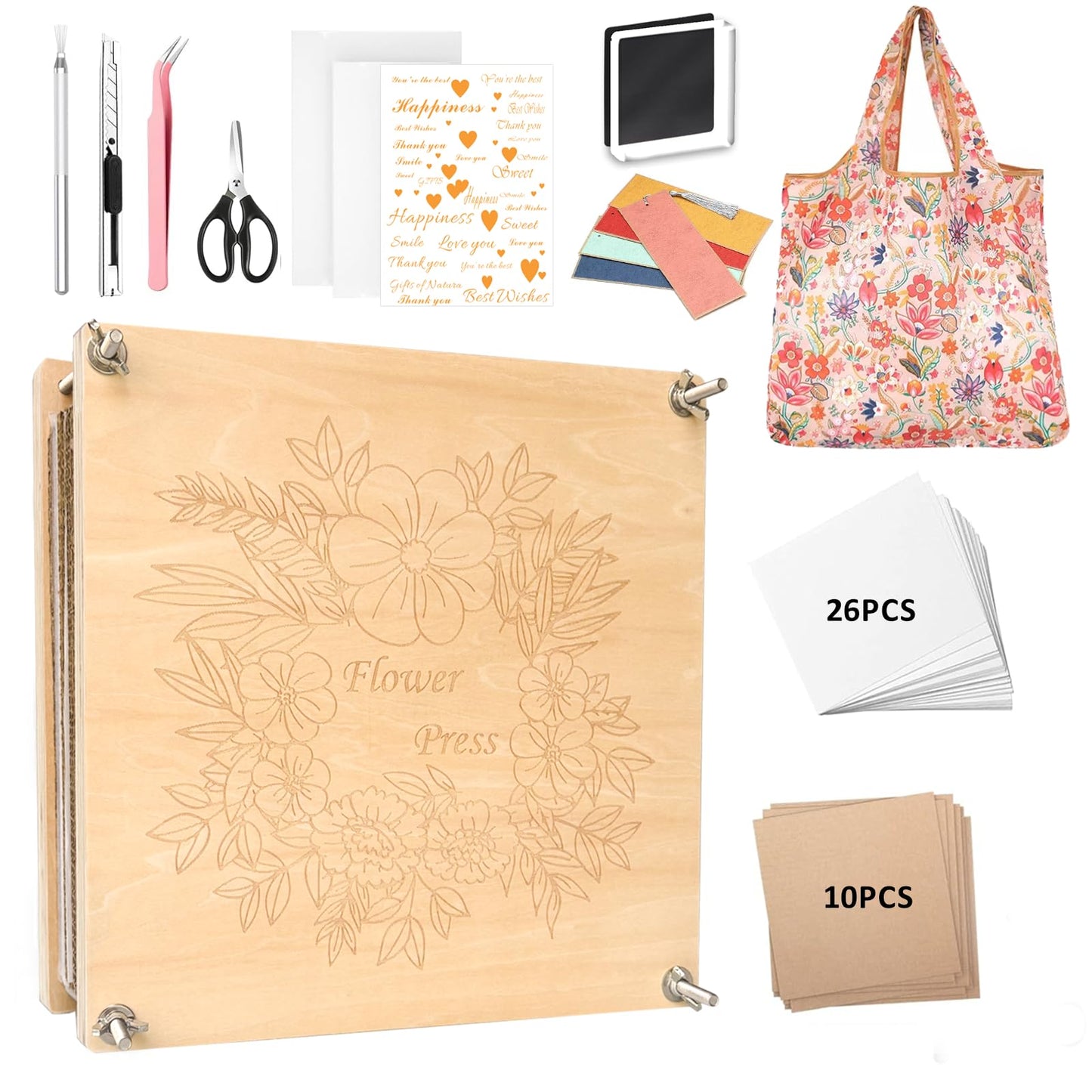 KAXYEW Large Flower Press Kit, 11"x11" Wooden Flowers Pressing Boards with Storage Bag, DIY Pressed Flowers Art - Fridge Magnet Bookmark Art Craftst Presservation Gifts for Flower Plant Lovers