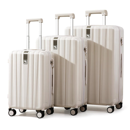 Hanke 29 Inch Luggage Suitcases with Spinner Wheels Lightweight PC Hardside Rolling Suitcase with Travel Lock, Checked-Large (Ivory White)