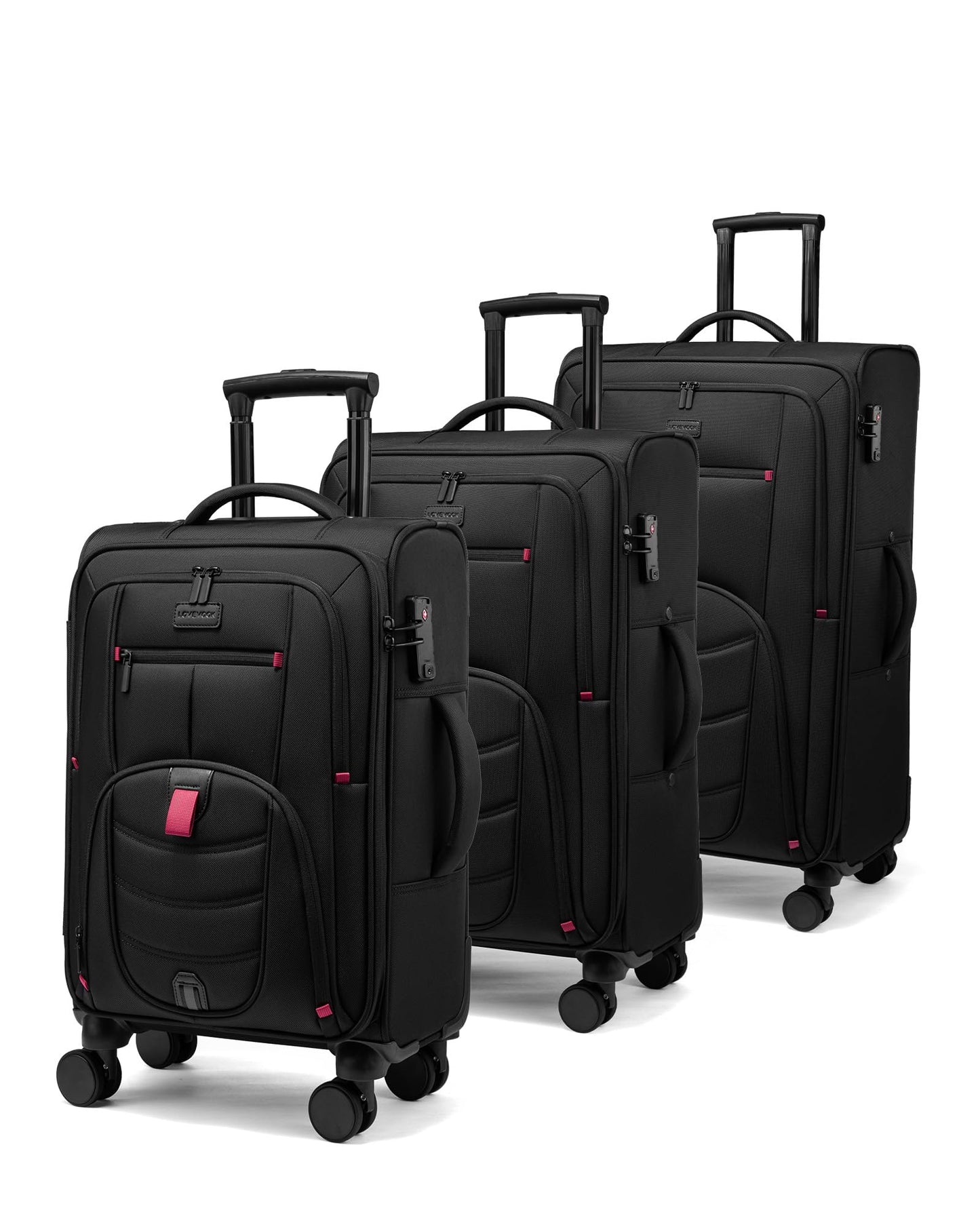 LOVEVOOK 3-Piece Set(22/24/28) Softside Luggage Suitcase with 15.6 Inch Laptop Compartment, Suitcase with Spinner Wheels, Large Capacity Luggage with TSA Lock for Business &Family Trip Travel, Black