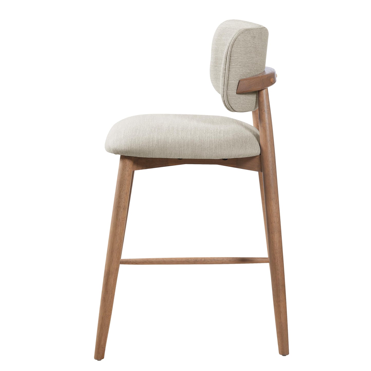 Christopher Knight Home Mundo Counter Height Bar Stools Set of 2, Fabric Upholstered Counter Stools and Curved Backrest, Rubberwood Kitchen Island Armchair with Splayed Legs, Beige + Natural