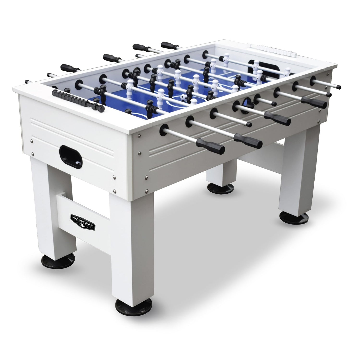 Hathaway Highlander 55-in Outdoor Foosball Table Adult Size - White Soccer Table Game Set with Waterproof Surface, Anti-Rust Rods, Ergonomic Handles, Nylon Cover, 2 Scorers, and 2 ABS Foosball Balls