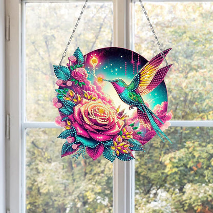 C‘eitura DIY Acrylic Hummingbird & Flower Diamond Painting Hanging Pendant Kit, 5D Special Shape Crystal Art for Home Wall Decor, Unique Gift for Women & Teens