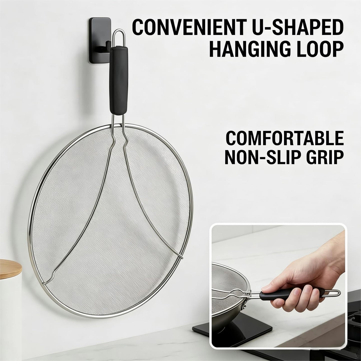 HOMEAVA Splatter Screen for Frying Pan 13 Inch - Stainless Steel Grease Splatter Guard - Oil Splash Guard & Fine Mesh Cover for Cooking Bacon, Fried Chicken & Popcorn