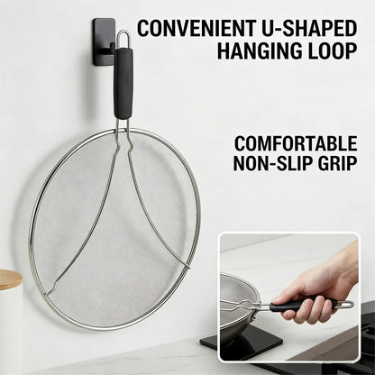 HOMEAVA Splatter Screen for Frying Pan 13 Inch - Stainless Steel Grease Splatter Guard - Oil Splash Guard & Fine Mesh Cover for Cooking Bacon, Fried Chicken & Popcorn
