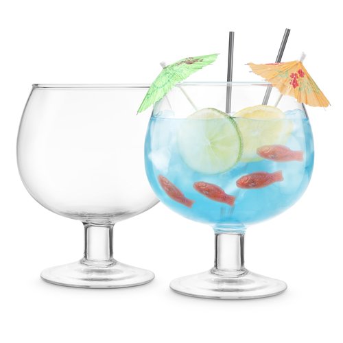 Final Touch Fishbowl Glass, Set of 2 - Extra Large Novelty Cocktail Cups for Oversized Margaritas, Daiquiris, Vibrant Party, Weddings, Gifting - Drinkware with Thick Stem & Dishwasher Safe