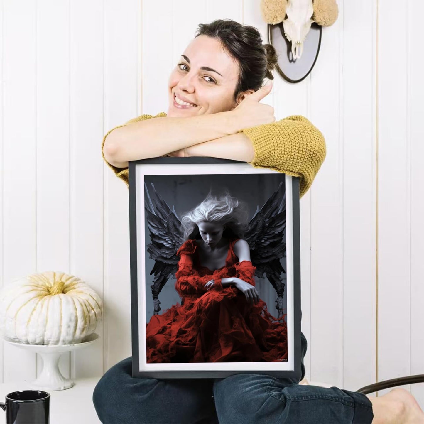 HMDIIMGE Red Fallen Angel 5D Diamond Art Painting for Adults Full Drill Round Diamond Paint by Number Kits for Beginners Gems Cross Stitch for Wall Decor 12x16 inch
