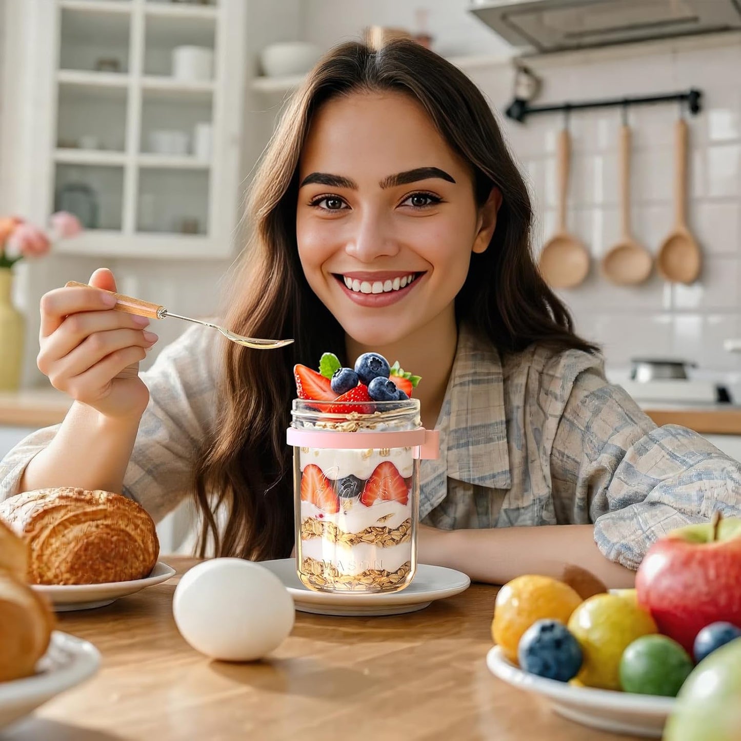 16oz 6 Pack HomArtist Overnight Oats Containers with Lids and Spoons, Wide Mouth Mason Jars with Airtight Lids