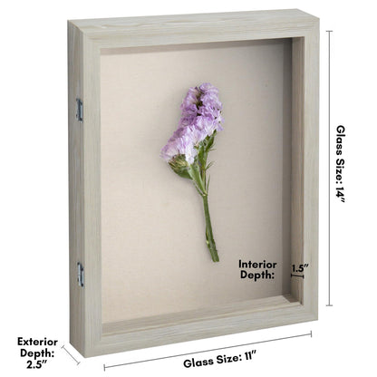 Americanflat Front Opening 11x14 Shadow Box Frame with Shatter-Resistant Glass - Silhouette Collection - Shadow Box Display Case for Tabletop and Wall Display - Grey Wood