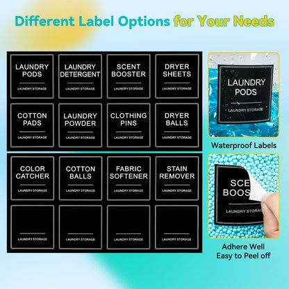 SACIOVEE Laundry Pods Container & Dryer Sheet Holder, Laundry Room Organization and Storage Jars with Lids, Labels & Scoops for Powder Detergent Scent Booster, Black Lid