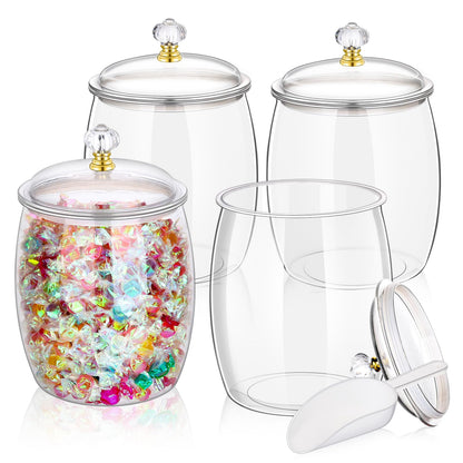 mwellewm 4 Pcs Candy Jars With Lids&Spoons 1/2 Gallon Clear Plastic Cookie Container Large Airtight Apothecary Storage Organization Hard Snack Buffet Canister for Wedding Home Kitchen Bar Decoration