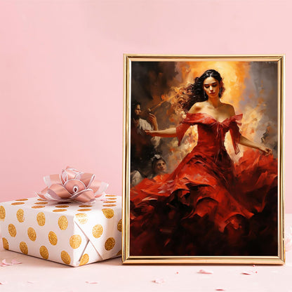 Flamenco Red Dress Dancer Woman 5D Diamond Paint for Adults Full Drill Round Diamond Art Painting by Number Kits for Beginners Gems Cross Stitch for Wall Decor 12x16 inch