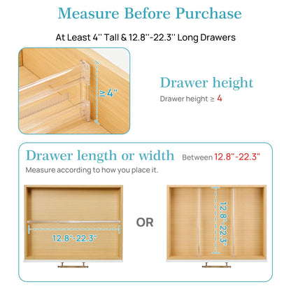 Vtopmart 8 Pack 4" Regular Upgrade Drawer Dividers for Clothes, 12.8"-22.3" Expandable Dresser Drawer Organizer, Clear Plastic Separators for Dresser, Baby Clothing, Underwear, Cosmetic, Toiletries