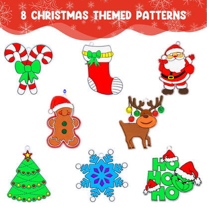 Fprl 24 Sets Christmas Craft Kits DIY Window Paint Art Suncatchers Assorted Sun Catcher Kits for Ornaments Santa Snowflake Snowman Decorations Project