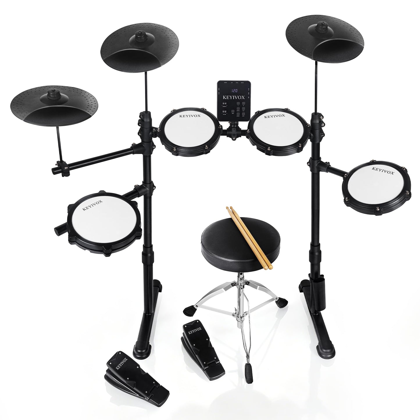 Electric Drum Set - Silent Electronic Drum Set Adult, Drum Kit for Beginners with 4 Mesh Drum Pads, 150 Sounds, 30 Songs, 15 Kits, USB MIDI, Headphones, Throne, Sticks, Pedals, MT20C, Black