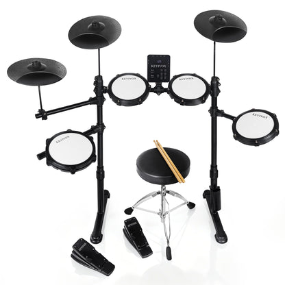 Electric Drum Set - Silent Electronic Drum Set Adult, Drum Kit for Beginners with 4 Mesh Drum Pads, 150 Sounds, 30 Songs, 15 Kits, USB MIDI, Headphones, Throne, Sticks, Pedals, MT20C, Black