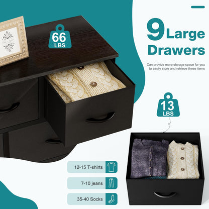OLIXIS 9 Drawers Storage Organizers Units, Closet Organizers and Storage for Clothes, Fabric Storage Drawer for Living Room, Chest of Dresser in 39.4" D x 11.8" W x 39.9" H, Black