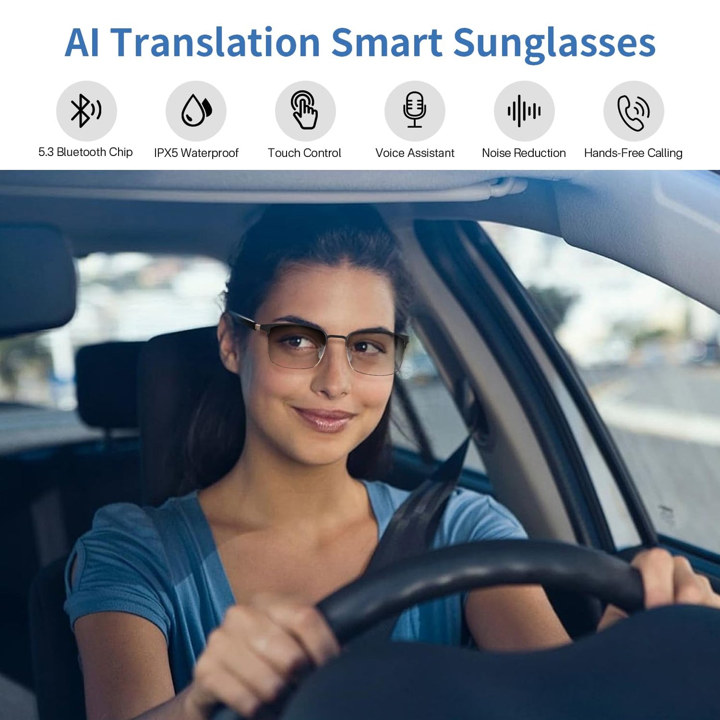 Bluetooth Audio Smart Glasses, Blue Light Glasses for Women Men, Remote Shooting, Open Ear Sound Mic & Speakers, Magnetic Charging, Color-Changing Polarized Sunglasses Lenses, Voice Assistant（GS06S)