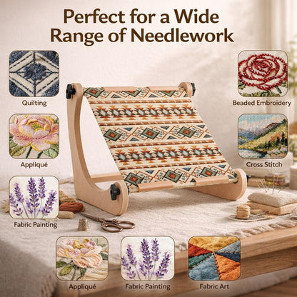 Embroidery Table Stand for Lap or Tabletop, Hands-Free Wooden Needlepoint Holder with 2 Pole Sets for Cross Stitch, Sewing and Needlework