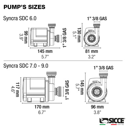 SICCE Syncra SDC 7.0 Water Pump 800-1900 gph WIFI Apex Controllable Aquarium DC Return with Controller | Quiet, Submersible or External | Fish Tank, Sump, Pond, Freshwater and Saltwater Marine Use