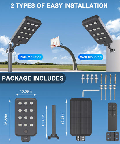 JAYNLT X-13000W Solar Street Lights Outdoor, Ultra-Large 6500K Commercial Parking Lot Lights Dusk to Dawn,IP67 Waterproof Solar Power Flood Security Light for Playground,Road