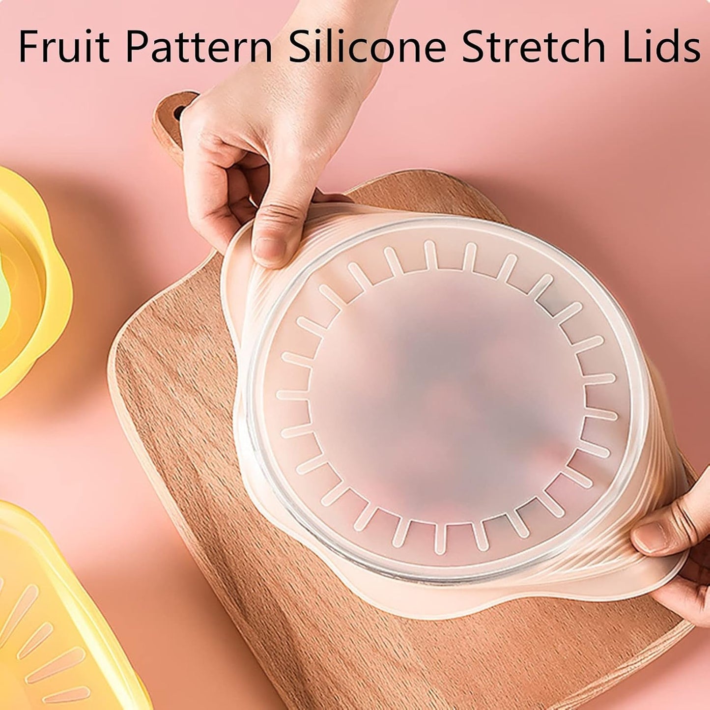 Food Storage Silicone Stretch Lids Set, 6 Pcs Different Sizes, Fruit Pattern Food-grade Reusable Covers, Microwave Safe