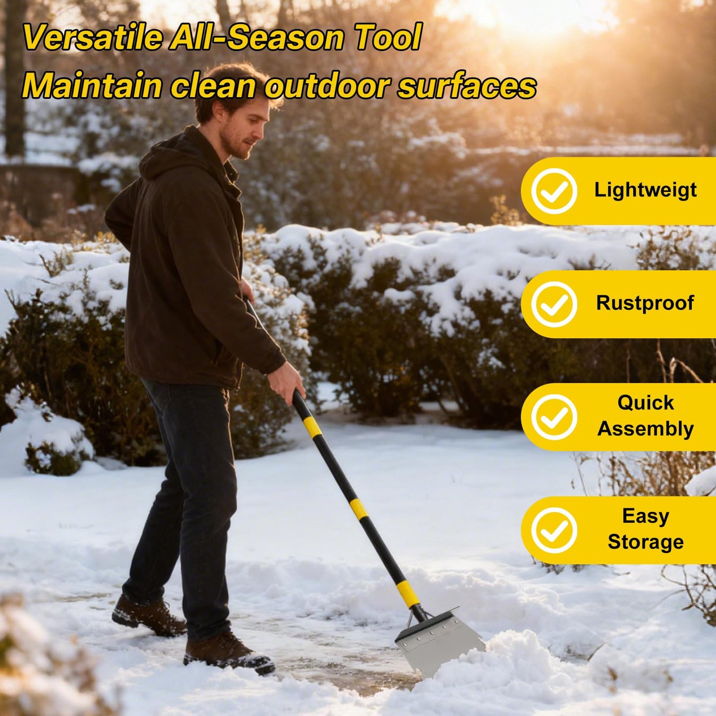 Garden Flat Shovel,60” Ice Scraper,Snow Shovel for Driveway, Stainless Steel Multifunctional Cleaning Shovels Chopper Floor Scraper for Outdoor Walkway Car Snow Ice Weeds Moss Removal