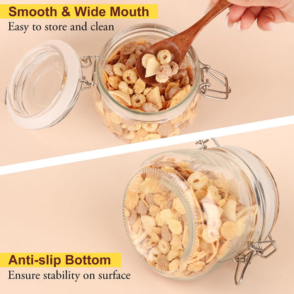 HINGWAH 16 oz Glass Jars with Airtight Lids, 6 Pack Wide Mouth Mason Jars with Clamp Lids for Kitchen Canisters, Food Storage Containers for Pickling, Coffee, Spices, Sugar, Herbs