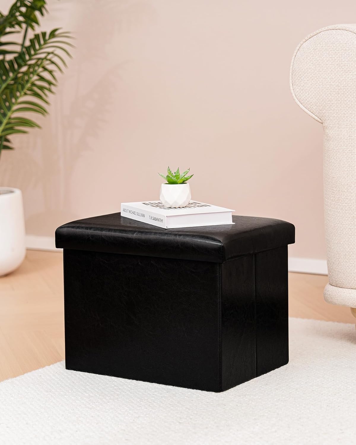16.5"x12.6"x12.6" B FSOBEIIALEO Folding Storage Ottoman Cube Faux Leather Ottomans for Living Room, Bedroom, Home