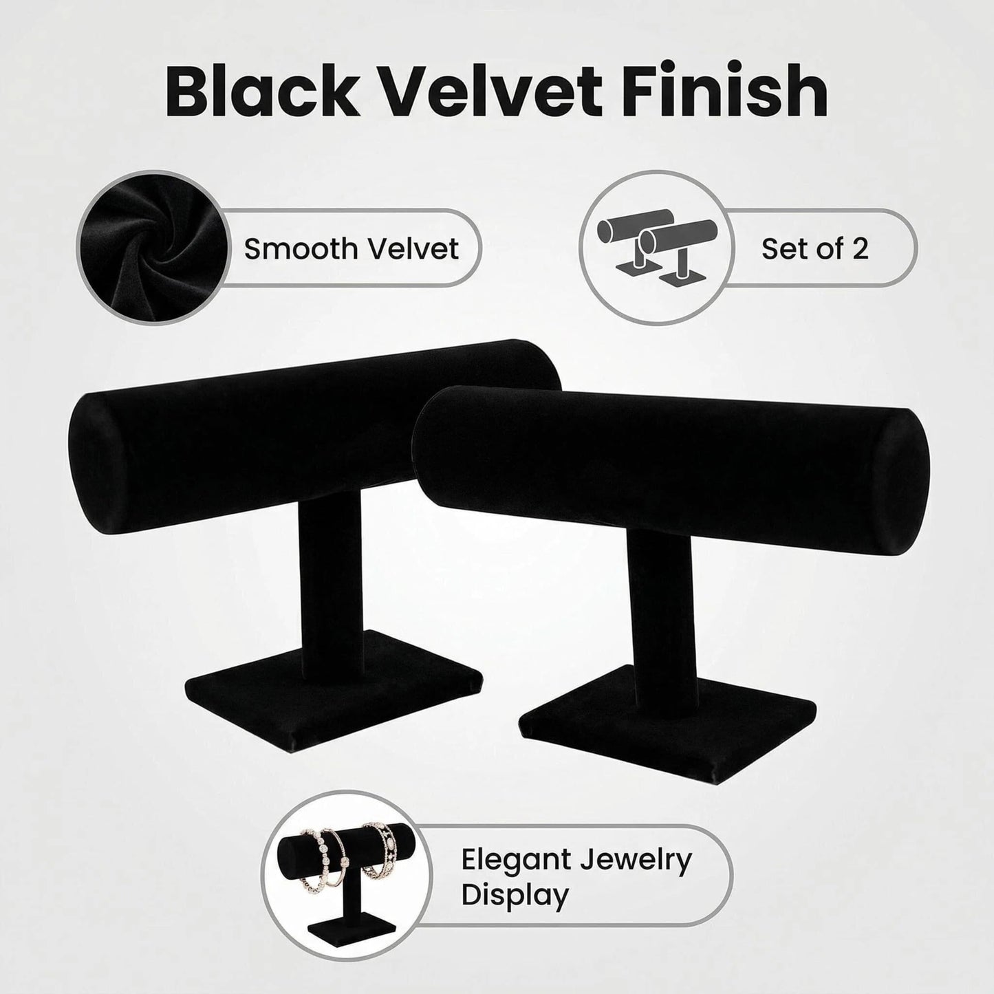 Comelyjewel Bracelet Holder Stand Set of 2, Velvet Jewelry Display for Bracelets, Bangles & Watches, T-Bar Jewelry Organizer for Dresser & Vendor Booth