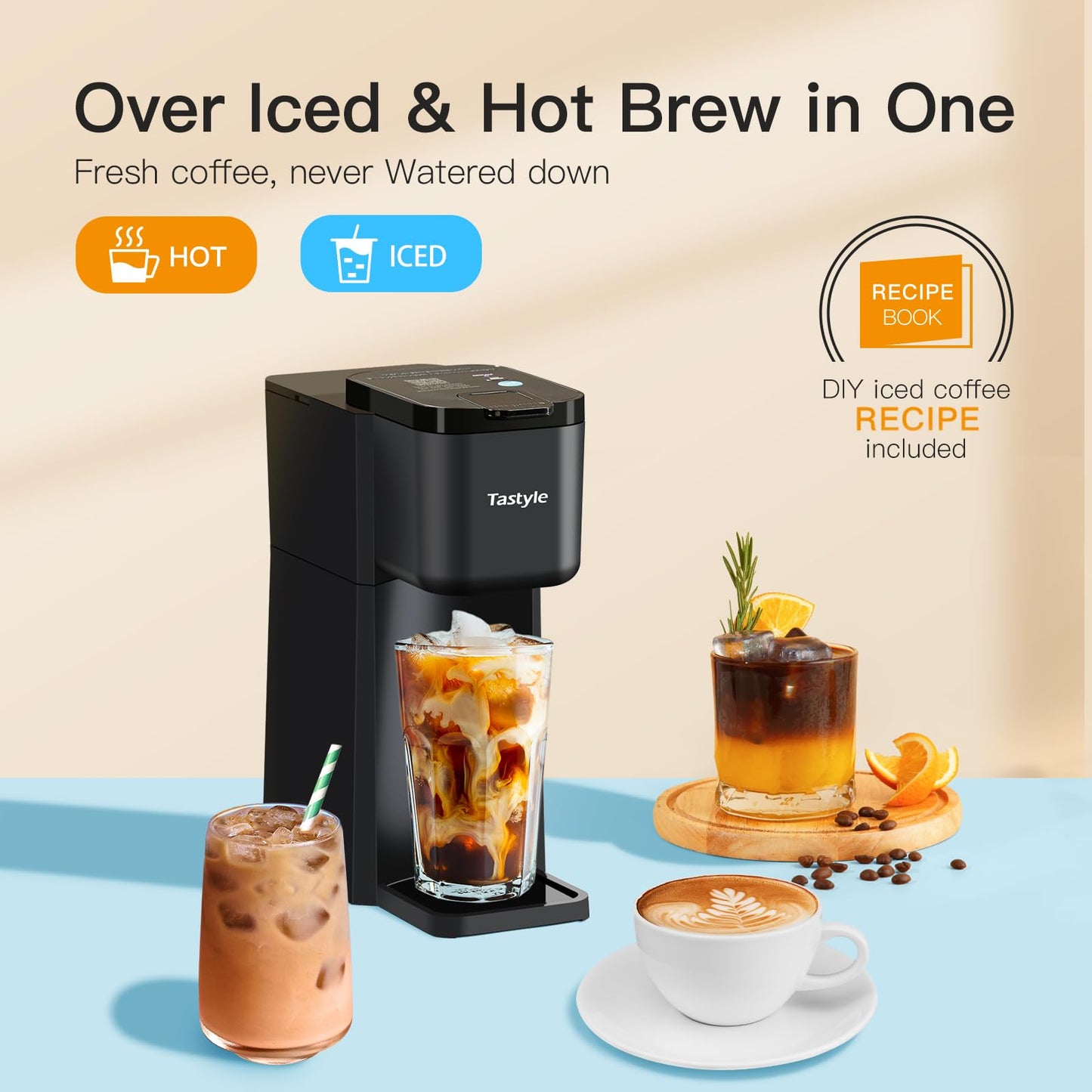 Tastyle Mini Hot and Iced Coffee Maker Single Serve, for K Cup and Ground, 6 to 14 Oz Brew Sizes, with Recipe Book, for Home, Travel, RV, Office and Dorm, Classic Black (2.0 Version)
