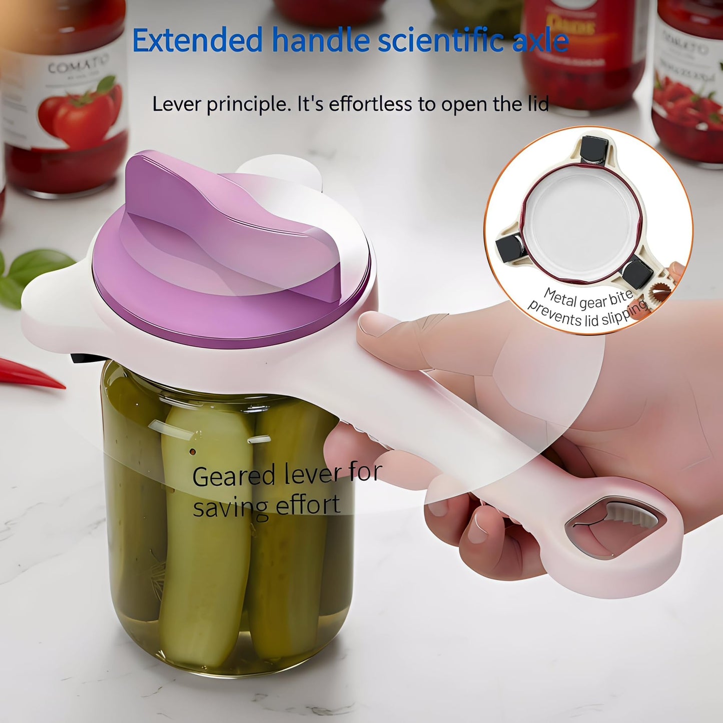 4-in-1 Adjustable Jar Opener – Stainless Steel Lid & Bottle Opener, Heavy Duty Easy Grip for Weak Hands, Fits 1–4 Inch Caps, Kitchen Tool for Seniors & Arthritis (Black)