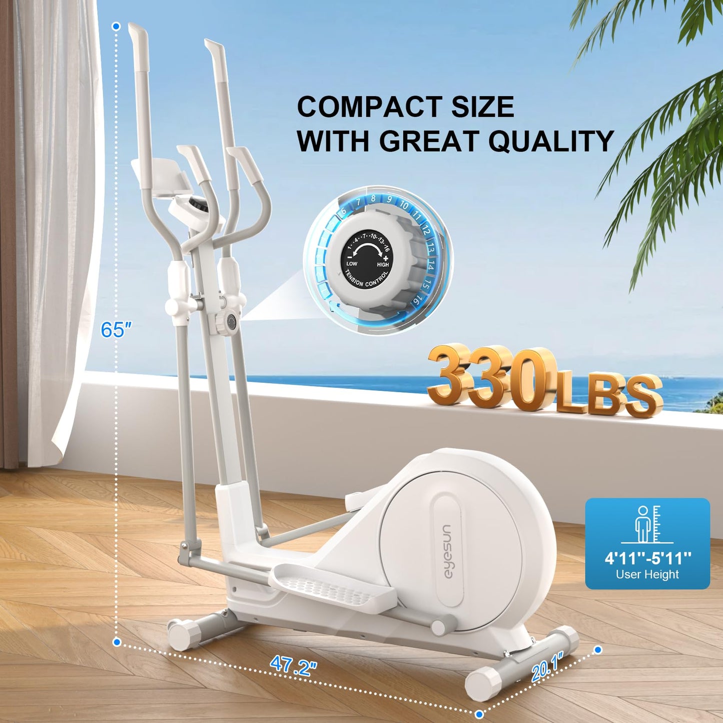 Elliptical Training Machines,Elliptical Exercise Machine for Home with Hyper-Quiet Magnetic Driving System, Elliptical Trainer/330 LBS Loading Capacity(White)