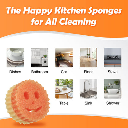 12 Colorful Smile Scrub Sponges, Temperature Controlled Dish Sponge, Double Sided Bulk Kitchen Sponges for Cleaning, Multi Functional Cleaning Sponge for Kitchen, Bathroom, Floor