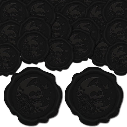 CRASPIRE 100pcs Skeleton Wax Seal Stickers - Black Moon Rose Butterfly Gothic Decoration Adhesive Envelope Sealing Stickers for Halloween Birthday Gift Party Craft