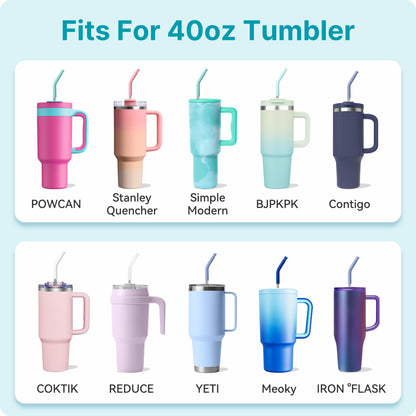 Soledea 6 Pcs Metal Reusable Straws for 40 oz Tumbler, Stainless Steel Long Drinking Straw with Colourful Silicone Tips,Straw for Glass Cups, Cleaning Brushes Included, BPA FREE