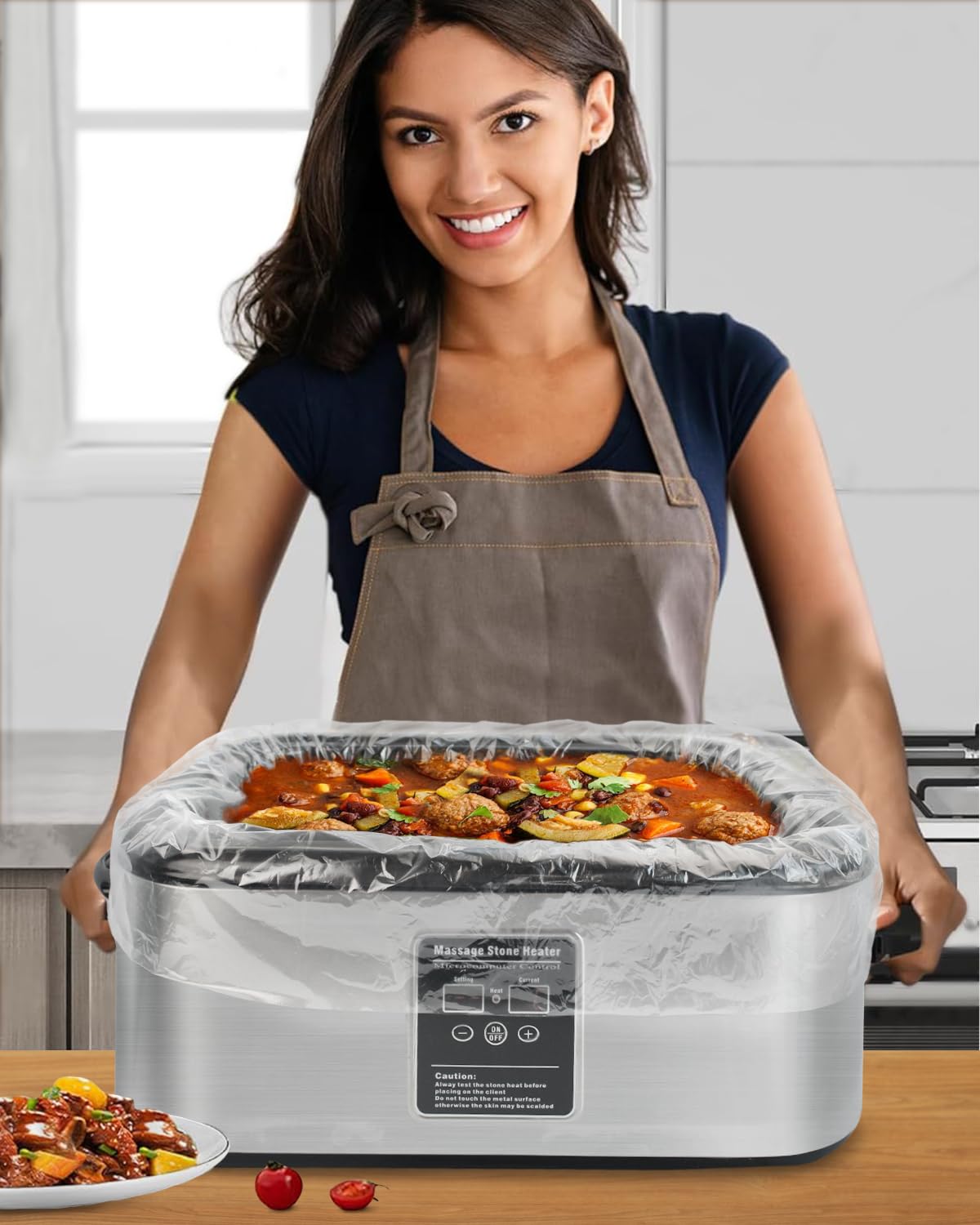 Electric Roaster Liners 12 Count, Disposable Plastic Cooking Bags for 16, 18, 22 Quart Roasters, Size 18 x 34 Inches