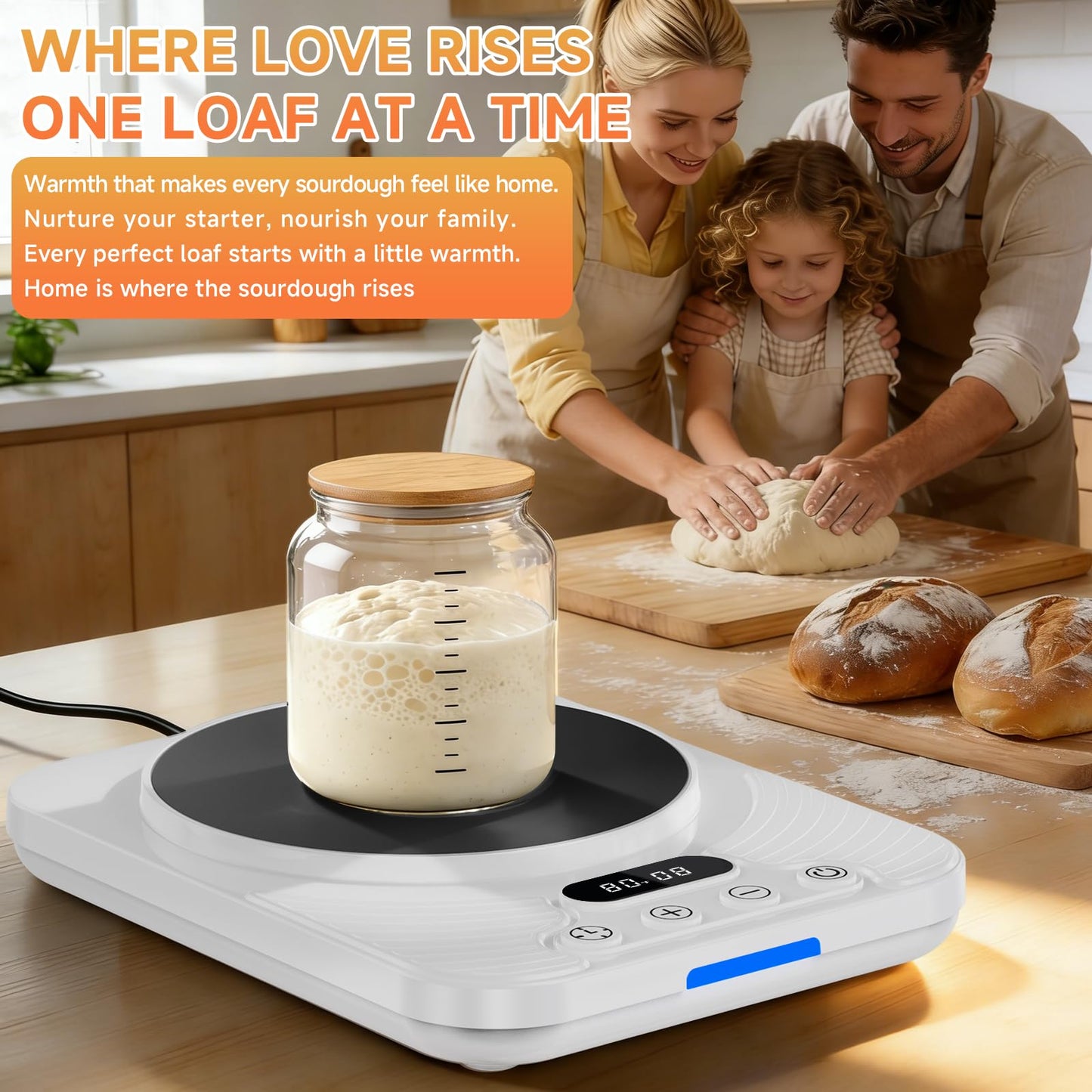 Sourdough Starter Warmer Mat with 1°F Precision (65–110°F), 24H Timer & Memory, Heating Pad for Bread Proofing & Fermentation, Fits 24–40oz Jars for Home Baking（White）