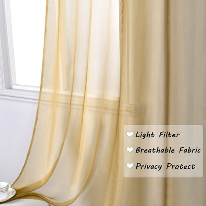 DECOVSUN Brown Gold Ombre Sheer Curtains, Extra Long Tan and Brown Voile Drapes for Girls Kids Room, 2 Panels