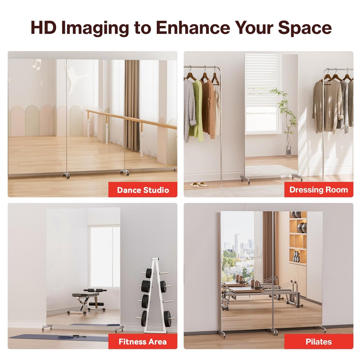 BRIVUE 81" x 41" Standing Mirror Full Length with Wheels, Large Glassless Rolling Mirrors with Brakes, Shatterproof HD Imaging Thin Frame Full Body Mirror for Dance Studio/Home Gym, Silver
