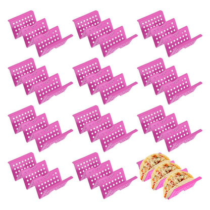 uxcell 12 Pcs Taco Holder Stands, Plastics Hollow Holder Can Hold 3 Soft/Hard Taco Street Tray Plates for Party Supplies Dishwasher and Microwave Safe, Purple