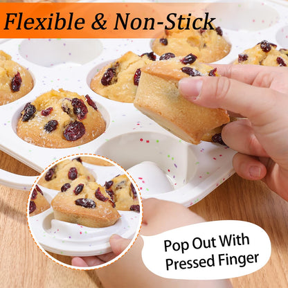 Silicone Muffin Pans for Baking, with Metal Reinforced Frame 2.8 Inch Regular Size Silicone Molds Nonstick 12 Cups for Baking Homemade Muffins, Cupcakes, Egg Bites 2 Pack Dishwasher Safe BPA Free