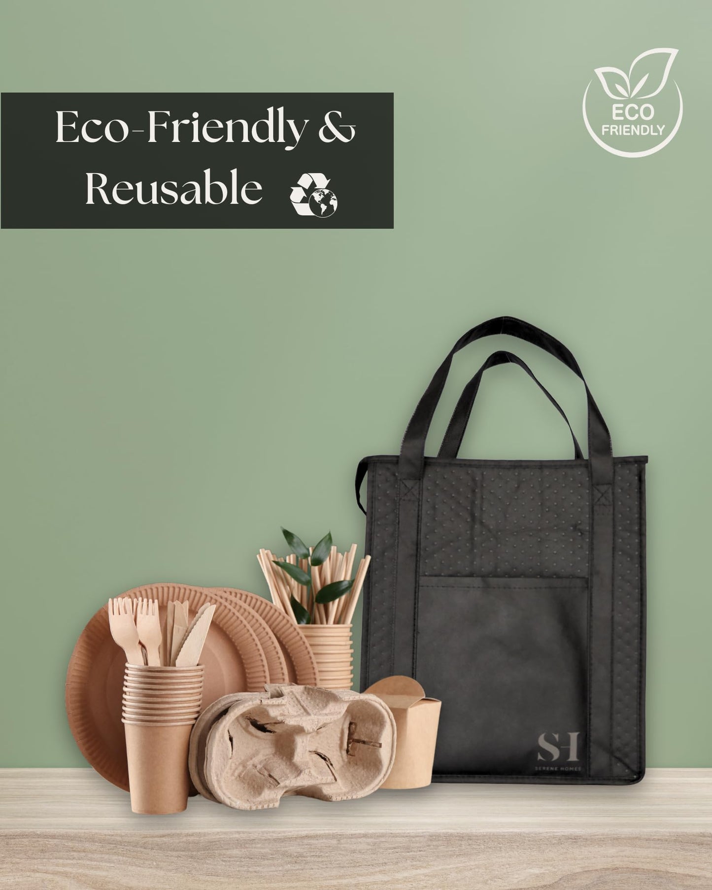 Serene Homes Black Insulated Grocery Bags, 4 Pack Reusable Shopping Bags with Zippered Top for Groceries & Food Delivery