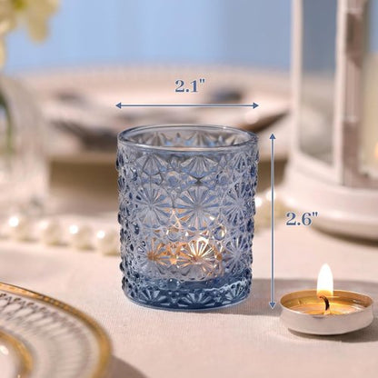 Blue Votive Candle Holders Set of 12 | Elegant Tea Light Holders for Weddings & Home Decor