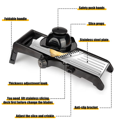 Mandoline Food slicer for kitchen, Adjustable Stainless Steel Mandoline Vegetable slicer, Food slicer Onion Potato Chip French Fry, 7 in-1 Adjustable Blade, Including 1 Pair of Gloves