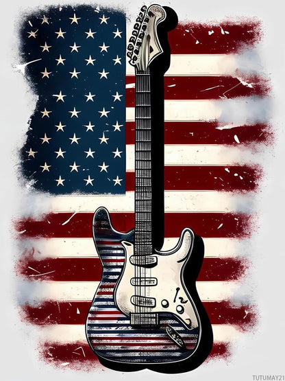 TUTUMAY21 American Flag Guitar Diamond Painting Kits for Adults, Full Round Diamond Art Kits 5D Guitar Diamond Art, Personalized Gifts for Family and Friends Room Wall Decor 12x16 inch